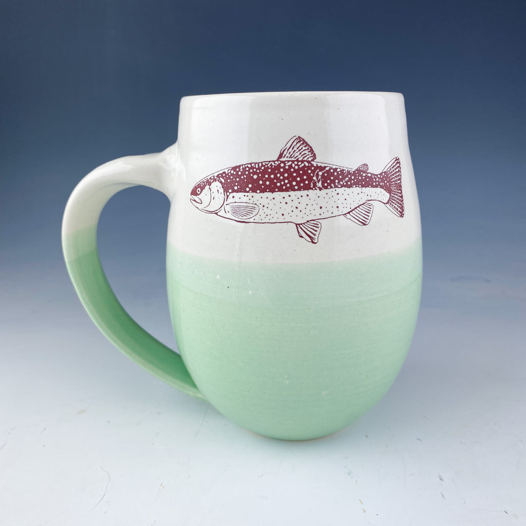 Trout Mug in Aqua and White