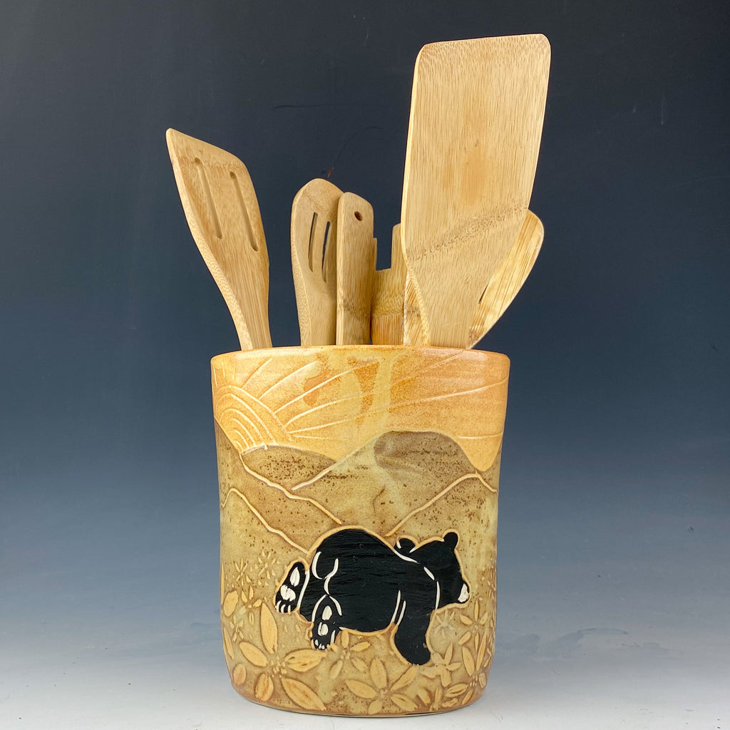 Summer Bear Utensil Crock in Gold