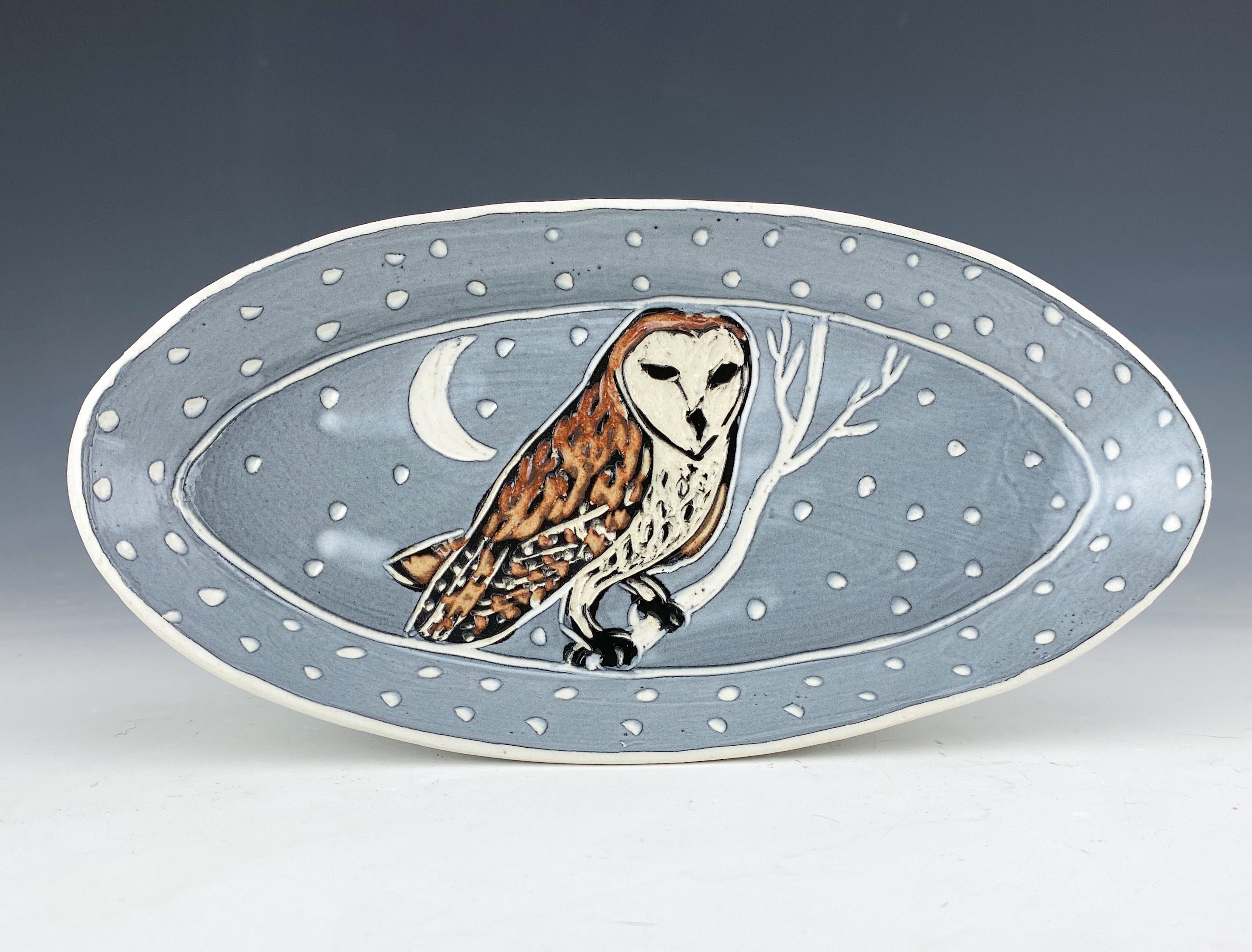 Owl Small Oval Tray in White